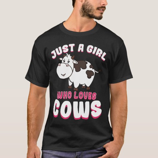 牛が大好きな女の子 牛 ギフト Tシャツ (正面)