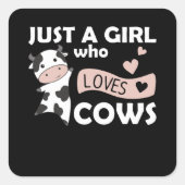牛が大好きな少女かわいい動物ハート牛 スクエアシール (正面)