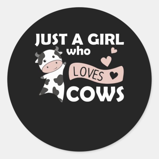 牛が大好きな少女かわいい動物ハート牛 ラウンドシール (正面)