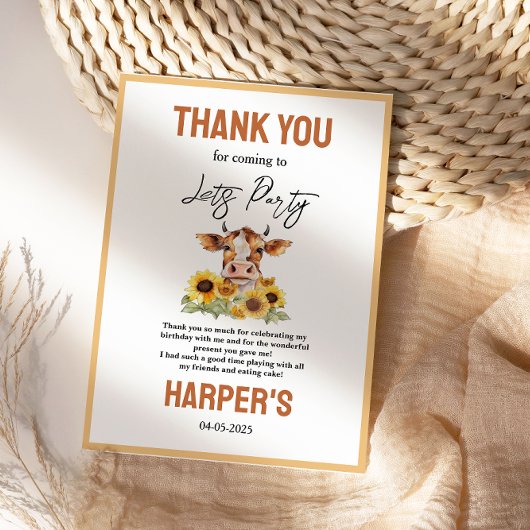 牛が帰るまでパーティしよう！2歳の誕生日 サンキューカード