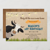 牛が帰るまでパーティーするよ!農村でのパーティ招待状 招待状 (正面/裏面)