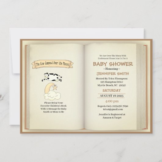 牛が月のニュートラルの赤ん坊のシャワーを飛び越えた 招待状 (正面)