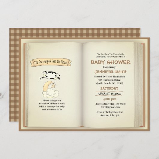 牛が月のニュートラルの赤ん坊のシャワーを飛び越えた 招待状 (正面/裏面)