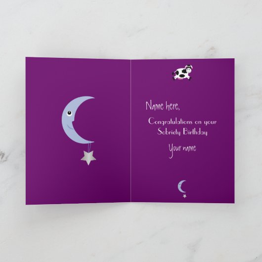 牛が月の上を飛び越えカスタムる紫色の汚れ カード (内部)