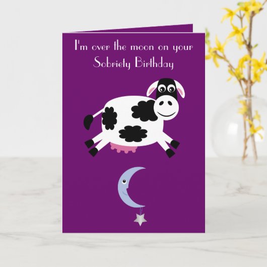 牛が月の上を飛び越えカスタムる紫色の汚れ カード (黄色い花)