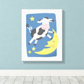 牛が月の子どものキャンバスアートを飛び越えた キャンバスプリント (インサイチュ (ウッドフロア))