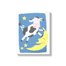 牛が月の子どものキャンバスアートを飛び越えた