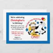 牛が月の1歳の誕生日 招待状 (正面/裏面)