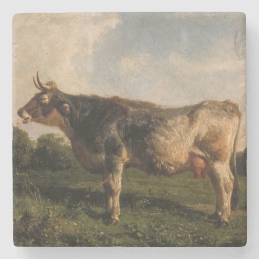 牛が畑に（農場動物） (by Filippo Palizzi) ストーンコースター (正面)