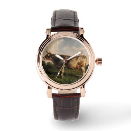 牛が畑に（農場動物） (by Filippo Palizzi) 腕時計
