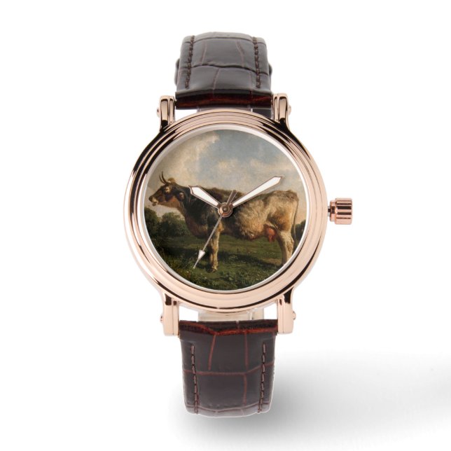 牛が畑に（農場動物） (by Filippo Palizzi) 腕時計 (正面)