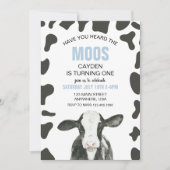 牛が聞いたことがあるって moo ブルーのチェックの誕生日 招待状 (正面)