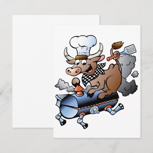 牛がBBQの招待状 招待状 (正面/裏面)