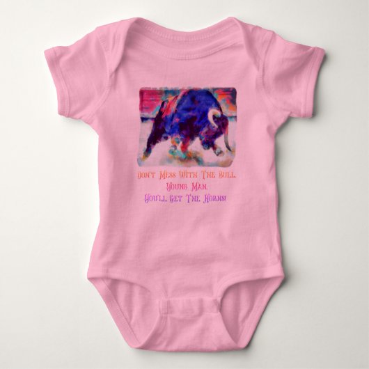 牛さんにちょっかい出すなよ ベイビーガール ピンク ワンピース ベビーボディスーツ (正面)