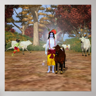 牛とクリシュナ ポスター