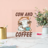 牛とコーヒー、ウェスタンおもしろいガール アクリルサイン (ウェディング)