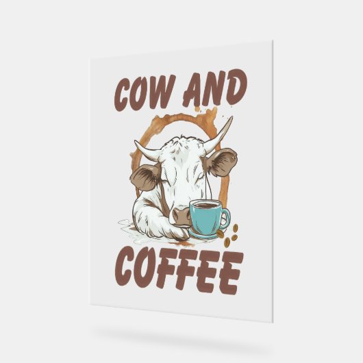 牛とコーヒー、ウェスタンおもしろいガール アクリルサイン (傾斜)