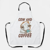牛とコーヒー、ウェスタンおもしろいガール エプロン (正面)