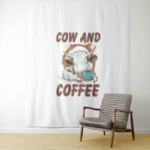 牛とコーヒー、ウェスタンおもしろいガール タペストリー (インサイチュ)