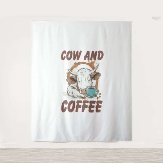 牛とコーヒー、ウェスタンおもしろいガール タペストリー (正面)
