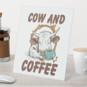 牛とコーヒー、ウェスタンおもしろいガール 台座サイン (インサイチュ)