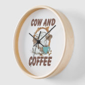 牛とコーヒー、ウェスタンおもしろいガール 壁時計 (傾斜)