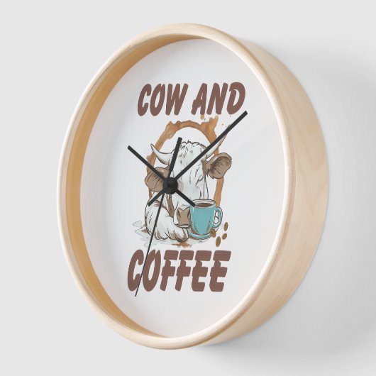 牛とコーヒー、ウェスタンおもしろいガール 壁時計 (傾斜)