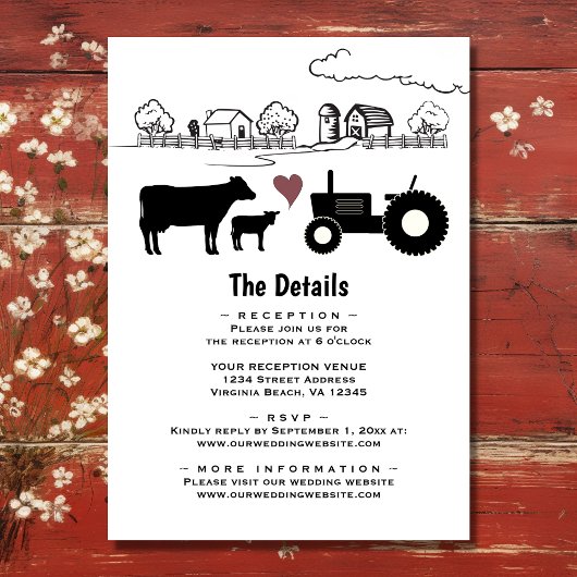 牛とトラクターのカントリーファームすべて結婚の 招待状