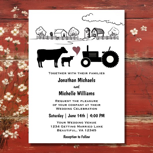牛とトラクターのカントリーファームすべて結婚の 招待状