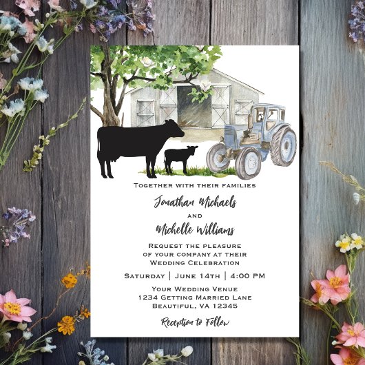 牛とトラクターのカントリーファームすべて結婚の 招待状