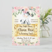 牛とバラの女の子1歳の誕生日招待状。 招待状 (スタンド正面)