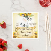 牛とヒマワリの女の子の最初の誕生日ナプキン。 スタンダードカクテルナプキン (インサイチュ)