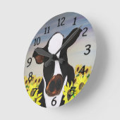 牛とヒマワリの田舎時計 ラウンド壁時計 (傾斜)