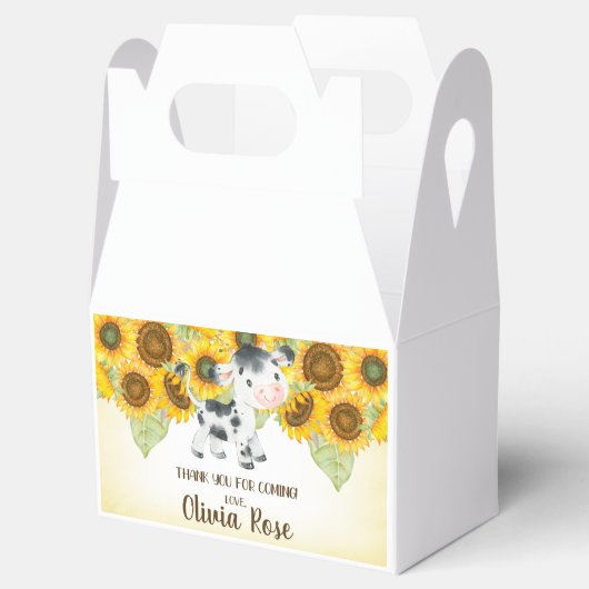 牛とヒマワリ女の子の誕生日のお願いボックス。 フェイバーボックス (オープン)