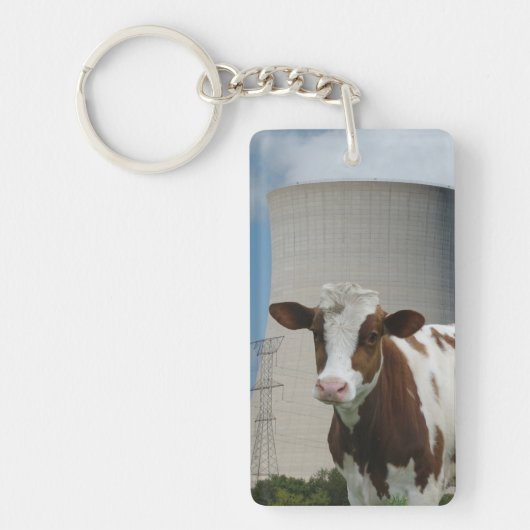 牛と原子力冷却タワーキーチェーン キーホルダー (正面)