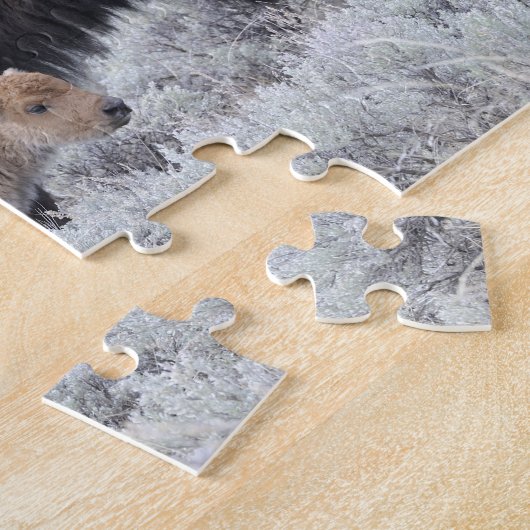 牛と子牛のバイソン，イエローストーン ジグソーパズル (側面)