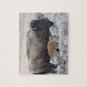 牛と子牛のバイソン，イエローストーン ジグソーパズル (縦)