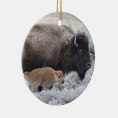 牛と子牛のバイソン,イエローストーン セラミックオーナメント (右)