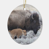 牛と子牛のバイソン,イエローストーン セラミックオーナメント (左)