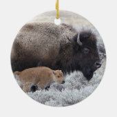 牛と子牛のバイソン,イエローストーン セラミックオーナメント (裏面)