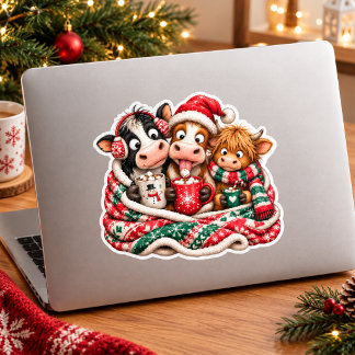 牛と子牛のホットココア 冬のクリスマスデザイン スクエアシール