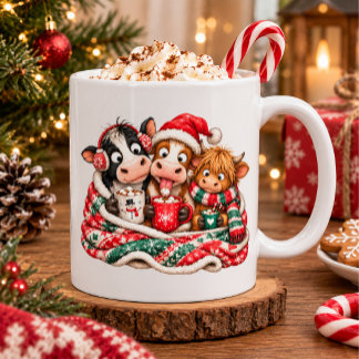 牛と子牛のホットココア 冬のクリスマス デザイン コーヒーマグカップ
