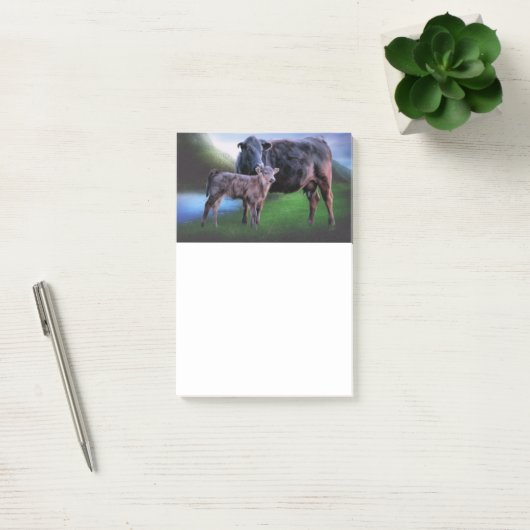 牛と子牛の丘の静かな転が湖 ポストイット (オフィス)