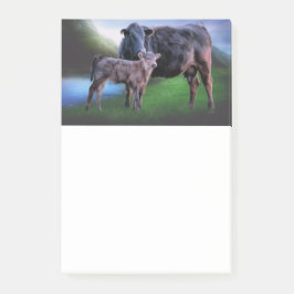 牛と子牛の丘の静かな転が湖 ポストイット