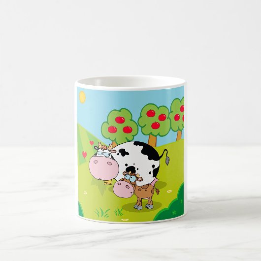 牛と子牛の農場の風景 コーヒーマグカップ