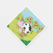 牛と子牛の農場の風景 スタンダードランチョンナプキン (角)