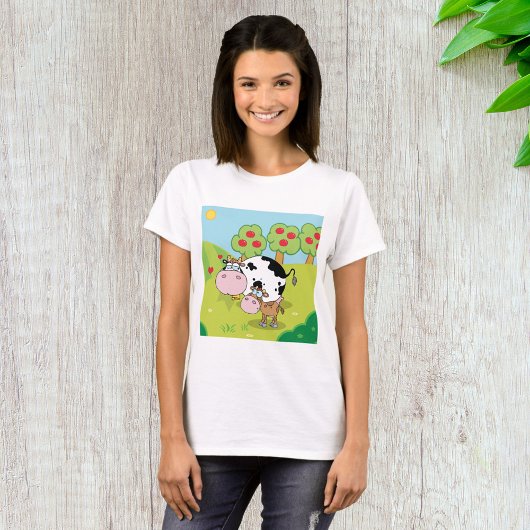 牛と子牛の農場の風景 Tシャツ
