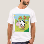 牛と子牛の農場の風景 Tシャツ (正面)