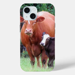 牛と子牛の電話ケース iPhone 15ケース