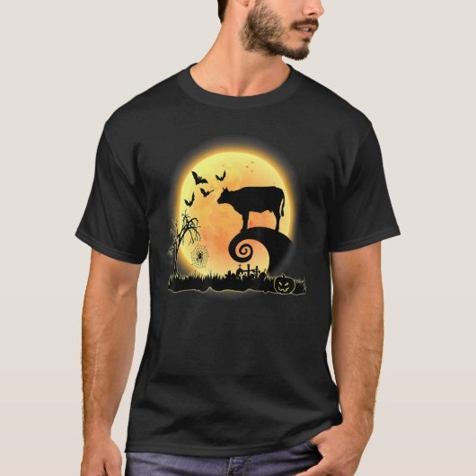 牛と月の農場のかわいいハロウィンの怖いコスチューム Tシャツ (正面)